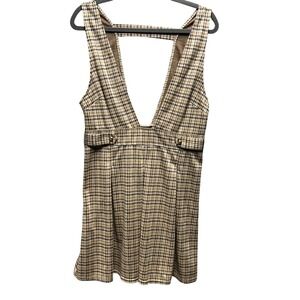 American Eagle Pinafore Dress Women M Brown Houndstooth Academic Dark Academia